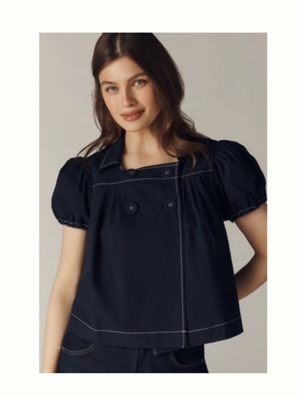 NWT Anthropologie Maeve Puff Sleeve Double-Breasted Top